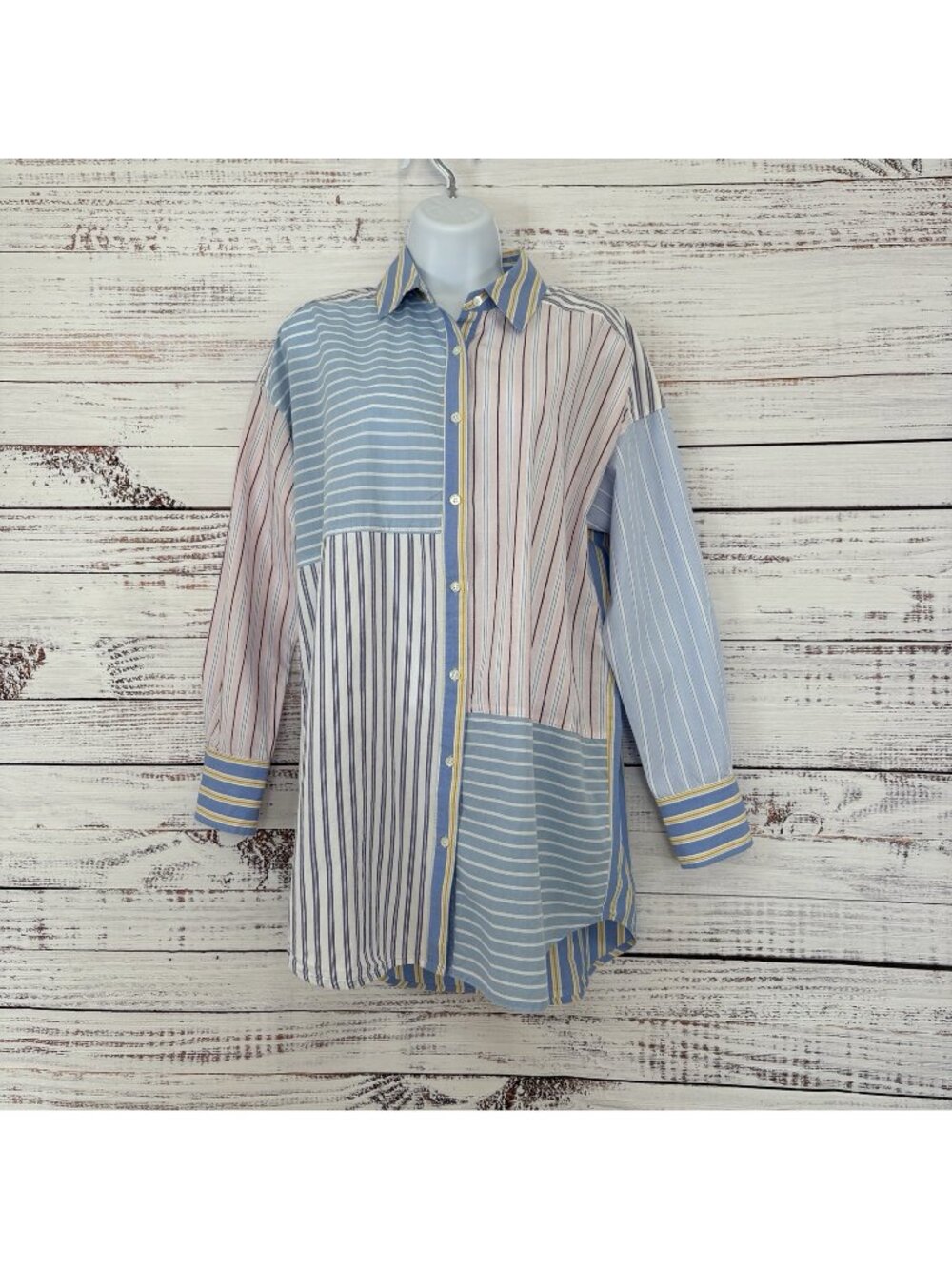 J.McLaughlin Pastel Stripe Button Front Long Sleeve Shirt